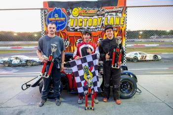 NELCAR Legends Top 3, L-R: Jake Kelley, Brandon Labelle and Dave Stone III. Jasen Dickey photo