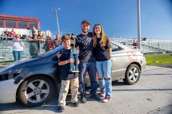 Ben Audet is joined by his family in Victory Lane. Jasen Dickey photo