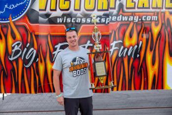 Nick Hinkley, collecting his September "Driver of the Month" award. Jasen Dickey photo