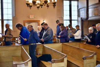 Woolwich's holds its Veterans' Day program in the Nequasset Meetinghouse. PHIL DI VECE/Wiscasset Newspaper.  