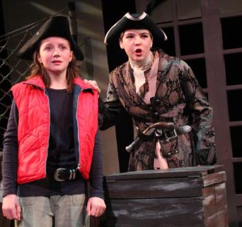 Natalie Hodgdon (Jim Hawkins) and Oliver Meyer (Billy Bones) in Heartwood Theater's annual youth production, "Treasure Island." 