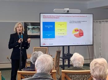 Katie Harris, MaineHealth’s vice president of government affairs, talks upcoming healthcare challenges expected to hit Mainers. ISABELLE CURTIS/Boothbay Register