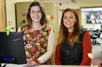 Tegan Rand, left, and Janelle Skillin recently joined the staff at the Woolwich town office. PHIL DI VECE/Wiscasset Newspaper