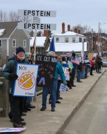 Protestors on the Newcastle/Damariscotta bridge on Feb. 14. Courtesy of Nigel Calder