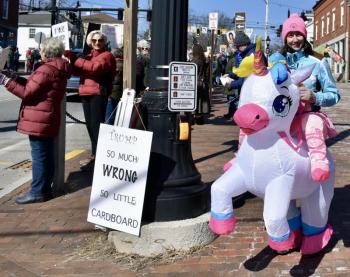 Participants taking part in Saturday's No Kings Rally gathered on both sides of Main Street, Wiscasset. PHIL DI VECE/Wiscasset Newspaper