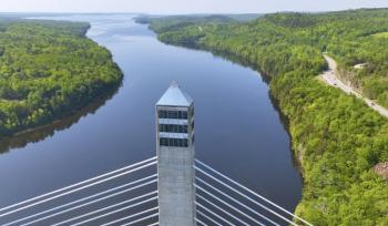 View from atop the Penobscot Narrows Observatory, Route 1. Bob Krist image