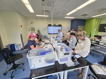 Teachers assembling take-home equipment kits. Courtesy of Bigelow Laboratory