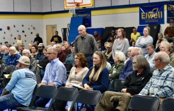 Voters lined up to weigh-in on the library funding article. PHIL DI VECE/Wiscasset Newspaper