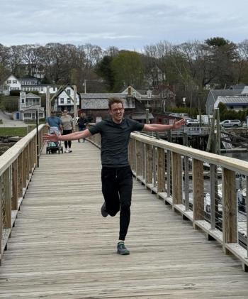 Christoph Aeppli crosses the finish line. Courtesy of Leah Campbell