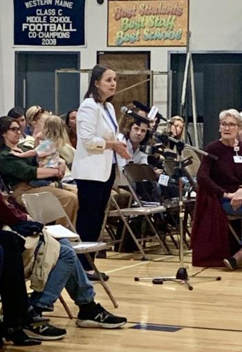 Maine Secretary of State and gubernatorial candidate Shannon Bellows, and other politicians urge for solutions. ISABELLE CURTIS/Boothbay Register