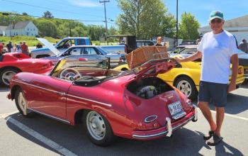 The 2023 first-place trophy recipient, Peter Antosiewicz with his Porche 356C. Courtesy of Jeff Friedman 