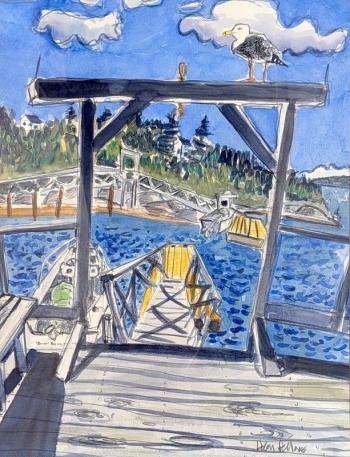 Helen Fellows Matthews'  “Harry’s New Dock” captures the essence of a summer holiday along the Maine coast. Courtesy of BRAF