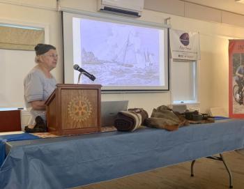 Lincoln County Historical Association Education Director Louise Miller shines new light July 15 on Maine's places and people who helped the patriot cause. ISABELLE CURTIS/Boothbay Register