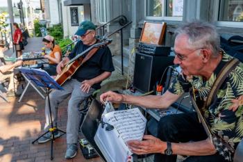 LamboLaw Jazz Duet, Neil Lamb, left, and Dave Lawlor, will be the featured sidewalk concert during the Wiscasset Art Walk on Thursday, July 30, 4-7 p.m. Bob Bond photo
