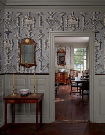 Looking into the dining room of the Bowman House. Courtesy of Historic New England