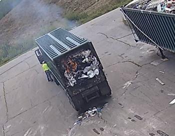 Aug. 18 trash trailer fire at Wiscasset Transfer Station. Photo courtesy of town of Wiscasset