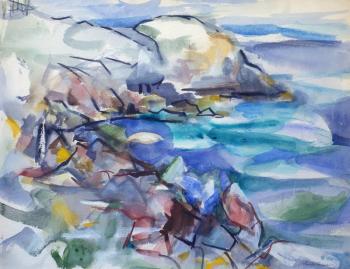 Yolanda Fusco "View of Blackhead" watercolor, Wiscasset Bay Gallery. Courtesy image 