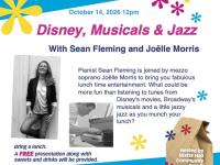 A colorful poster with pictures of Sean Fleming and Joelle Moris. Text with details about the event, which are transcribed in the body of this post.