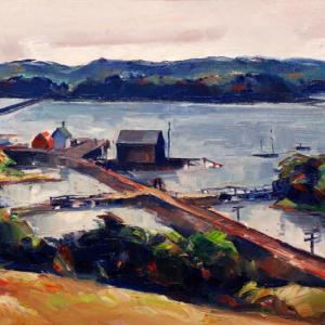 John Fulton Folinsbee (American, 1892-1972), “View of Wiscasset,” oil on canvas, 20” x 30”. Below, Andrew Winter, (American, 1893-1958), “The Morning After,” oil on canvas, 30” x 40”