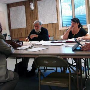 Developer Roger Bintliff, foreground, meets with Edgecomb selectmen June 18. SUSAN JOHNS/Wiscasset Newspaper