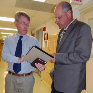 Lincoln County Administrator John O’Connell, left, and Somerset Jail Administrator David Allen discuss the new budget for Somerset County approved by the Board of Corrections in Augusta July 31. CHARLOTTE BOYNTON/Wiscasset Newspaper Lincoln County Administrator John O’Connell, left, and Somerset Jail Administrator David Allen discuss the new budget for Somerset County approved by the Board of Corrections in Augusta July 31. CHARLOTTE BOYNTON/Wiscasset Newspaper