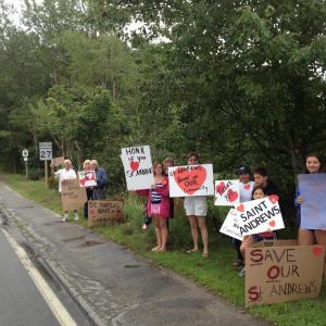 St. Andrews supporters hail drivers on Route 27 in Boothbay Harbor. JOE GELARDEN Boothbay Register