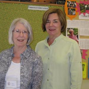Emily Adler, left, and Carol Blake, co-presidents of the Garden Club of Wiscasset, prepare to call to order the first meeting of the 2012-2013 season. 