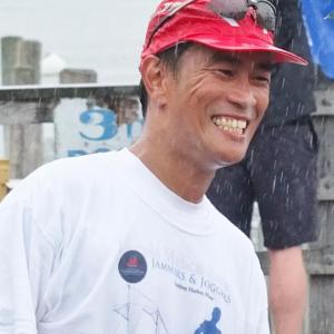 Dr. Aquilino Alamo smiles after finishing the Jammers and Joggers race in the pouring rain on June 25. JOHN EDWARDS/Boothbay Register Dr. Aquilino Alamo smiles after finishing the Jammers and Joggers race in the pouring rain on June 25. JOHN EDWARDS/Boothbay Register