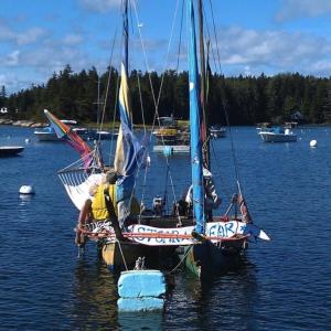 Mike Lewis' vessel, "Stear Clear," is a sight to behold in Cozy Harbor. RYAN LEIGHTON/Boothbay Register Mike Lewis' vessel, "Stear Clear," is a sight to behold in Cozy Harbor. RYAN LEIGHTON/Boothbay Register