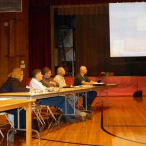 Edgecomb and Wiscasset Selectmen discuss MDOT plans to improve the safety of pedestrians and traffic from the Woolwich/Wiscasset town line to the Edgecomb/Newcastle town line. Left to right, Wiscasset Selectman Pam Dunning, Town Manager Laurie Smith, Wiscasset Selectmen William Curtis, Jefferson Slack, Edgecomb Selectman Stuart Smith, MDOT Representative Gerry Audibert. Below, Wiscasset Transportation Chairman Donald Jones listens attentively to MDOT Gerry Audibert explain the actions MDOT will support that were suggested at the June 4 Road Safety Audit of U.S. Route 1 in Wiscasset. CHARLOTTE BOYNTON/Wiscasset Newspaper Edgecomb and Wiscasset Selectmen discuss MDOT plans to improve the safety of pedestrians and traffic from the Woolwich/Wiscasset town line to the Edgecomb/Newcastle town line. Left to right, Wiscasset Selectman Pam Dunning, Town Manager Laurie Smith, Wiscasset Selectmen William Curtis, Jefferson Slack, Edgecomb Selectman Stuart Smith, MDOT Representative Gerry Audibert. CHARLOTTE BOYNTON/Wiscasset Newspaper