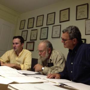 Second Alna Selectman Jonathan Villeneuve, far left, First Selectman David Abbott and Third Selectman David Reingardt grapple with how best to convey the town's financial picture to residents. SUSAN JOHNS/Wiscasset Newspaper