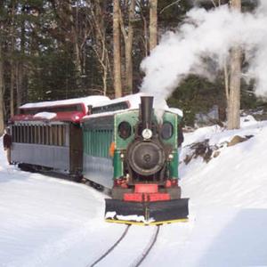 The train chugs through the snow toward Santa’s Station. Courtesy of the Boothbay Railway Village The train chugs through the snow toward Santa’s Station. Courtesy of the Boothbay Railway Village