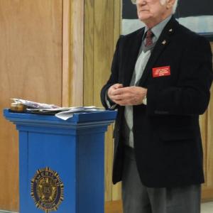 Chic Ciciotte of Topsham speaks passionately to fellow American Legionaires about the need to increase membership. JOHN MAGUIRE/Wiscasset Newspaper.