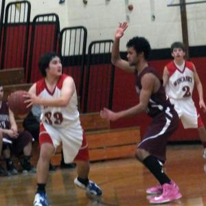 Marques Houston of Monmouth defends Wiscasset’s Chandler Longfellow KATHY ONORATO/Wiscasset Newspaper
