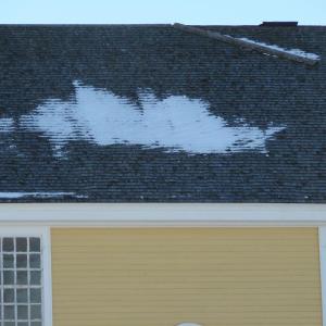 The Committee for Alna History is looking into whether or not this recent roof damage will give water a path into the Alna Meetinghouse. SUSAN JOHNS/Wiscasset Newspaper