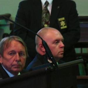 Gregory Vrooman, right, with his attorney Steven Peterson at his sentencing June 25. SUSAN JOHNS/Boothbay Register