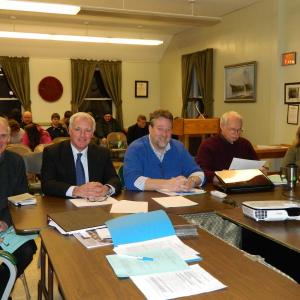 Members of the Wiscasset Investment Committee. From left are Frank Barnako, H. M. Payson CEO Peter Robinson, H. M. Payson representative Daniel Lay, Steve Mehrl, and Wiscasset Treasurer Shari Fredette. CHARLOTTE BOYNTON/Wiscasset Newspaper