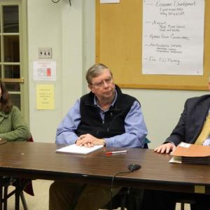 From left are RSU Board Chairman Hilary Holm, RSU School Interim Superintendent Alan Hawkins and RSU attorney William Stockmeyer. CHARLOTTE BOYNTON/Wiscasset Newspaper