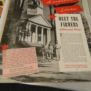A page from the February 1942 issue of the Ladies Home Journal in which the article “Meet the Farmers of Wiscasset, Me” told the story about the lives of the Farmer family in 1942. In the photo, the Farmer family is walking in front of the Congregational Church at the Wiscasset Common. CHARLOTTE BOYNTON/Wiscasset Newspaper