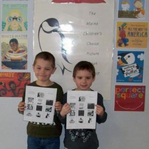 First graders Austin and Forrest hold their Chickadee Award ballots. Courtesy of Wiscasset Primary School First graders Austin and Forrest hold their Chickadee Award ballots. Courtesy of Wiscasset Primary School