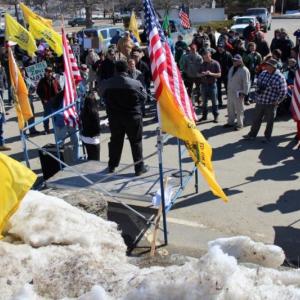 Maine Gun Rights Coalition supporters gather to protest changes in Maine’s concealed weapons permit laws. Courtesy of Jessica Beckwith