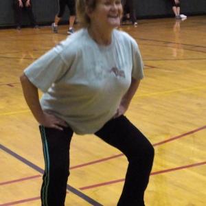 Mary Stead learns the proper squatting technique during Monday’s punishment work at Lisa Hall’s Weight Loss Challenge. KATHY ONORATO/Wiscasset Newspaper