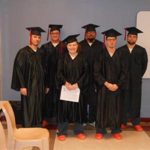 Receiving GED diplomas while inmates at Two Bridges Regional Jail are, left to right, Josh Amaral, Casey Corbett, Samantha Tucker, Daniel Soto, Joshua McInnis and Ian Walsh. Courtesy of Two Bridges Regional Jail Receiving GED diplomas while inmates at Two Bridges Regional Jail are, left to right, Josh Amaral, Casey Corbett, Samantha Tucker, Daniel Soto, Joshua McInnis and Ian Walsh. Courtesy of Two Bridges Regional Jail