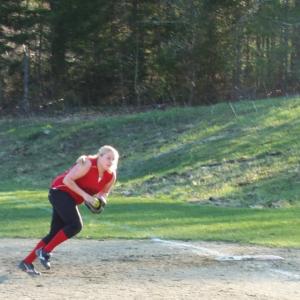 Mackenzie Chancellor fields a ground ball at first base in Wiscasset’s game with Mt. Abram on April 26. KATHY ONORATO/Wiscasset Newspaper