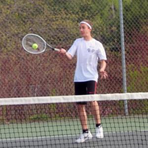 Mason Whitaker gets to the ball in his match against Mt. Abram. KATHY ONORATO/Wiscasset Newspaper