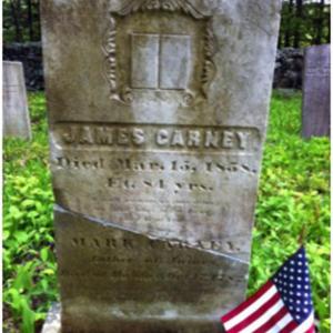 The Dresden Historical Society cleans up old private cemeteries around town; this stone states that James Carney's father Mark Carney died at Halifax in 1782. He was taken prisoner while defending liberty, it states. Courtesy T. Blen Parker