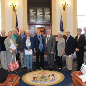 Family and friends of the late Bruce Stedman gather at the State House in Augusta to hear Sen. Chris Johnson present a Legislature Sentiment remembering his public service. Courtesy of Mary Ellen Barnes
