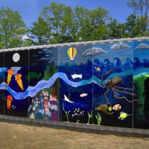 This mural done by Lincoln Academy art students now decorates a maintenance pod at Sheepscot Harbour Village & Resort in Edgecomb. Courtesy of Kathlene Long