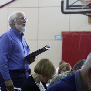 Chelsea Resident Nick Danforth proposes reducing the RSU 12 budget for the upcoming school year. JOHN MAGUIRE/Wiscasset Newspaper 