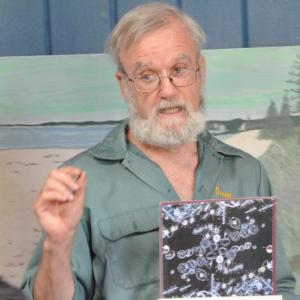 Phil Averill talks during the “Gulf of Maine” presentation Friday at Beachcombers Rest at Pemaquid Beach. Averill, a retired marine educator, spoke about what makes the Gulf of Maine so unique. BEN BULKELEY/Boothbay Register